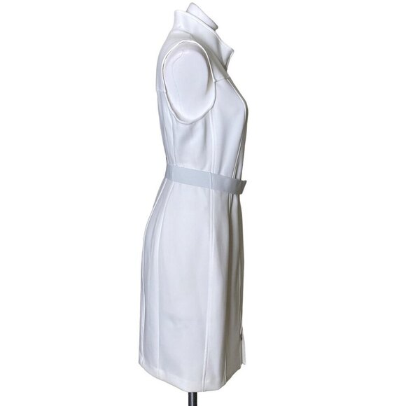 Tommy Hilfiger Ivory Scuba Sheath Dress, NWT $119 Front Zip Belt Women's Size 12 - Picture 5 of 12